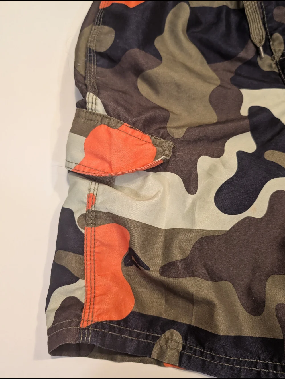 Kanu Surf Boys' Camo Swim Trunks in Olive, Black & Orange size 8